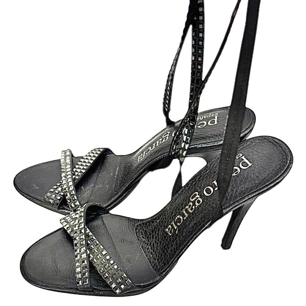 Pedro Garcia Black Studded Leather Stiletto Heel Sandals Women’s US 6.5 EU 36.5 - Picture 7 of 10